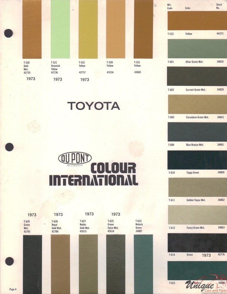 1973 Toyota International Paint Charts DuPont 4